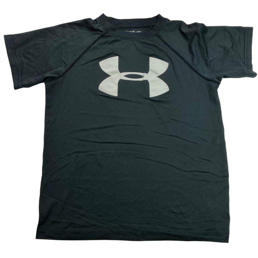 Under Armour Black HeatGear T-Shirt Kids Youth Medium YMD Loose Fit Raglan